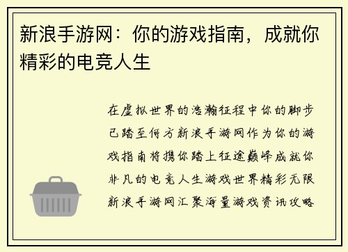 新浪手游网：你的游戏指南，成就你精彩的电竞人生